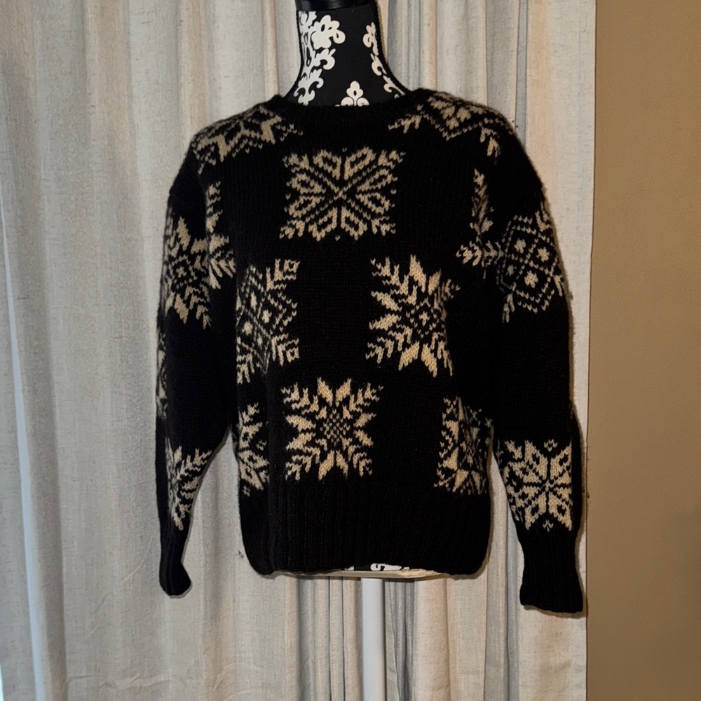 Brown and Cream Snowflake Sweater LLBean Wool